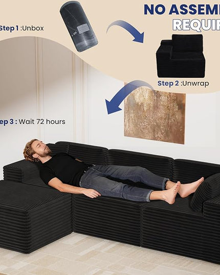 Bashaw 108" Cloud Sectional Couch Sofa with L-Shape Chaise, Modern Modular Sofa Couch Upholstered Couches for Living Room Bedroom, No Assembly Required (Black, L Shape)