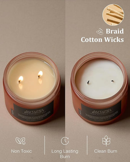 M&SENSE Fall Candle Autumn Wreath Scented, Large 11.6oz Natural Soy Wax 70 Hours Burn Time Clean Non Toxic Candle Classic 2 Wicks Gifts