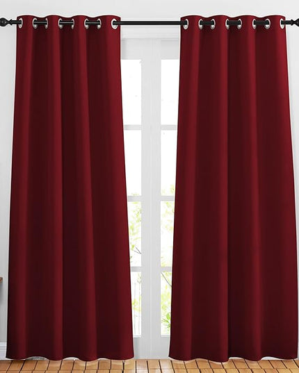 NICETOWN Blackout Doorway Curtains 80 inches Long 2 Panels Set, Grommet Thermal Window Treatments Light & Sound Blocking Drapes for Living Room, Burgundy Red, W46 x L80