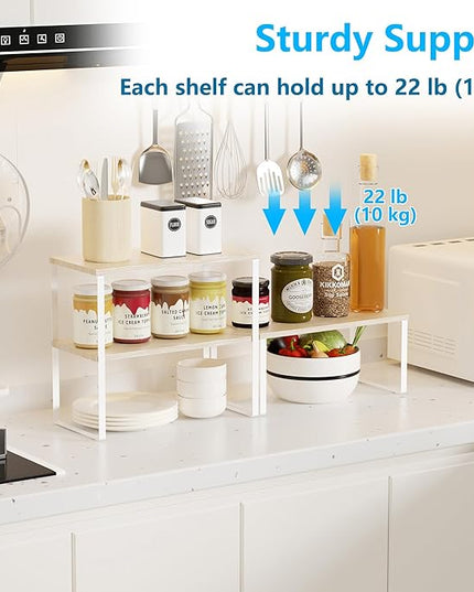 Golener Countertop Organizer Corner Shelf, 2 Tier Adjustable Stackable Corner Shelves for Kitchen, Bathroom, Spice Rack, Coffee Bar, Over Sink, Dresser Table, Corner Counter Shelf Stand, Natural Beige