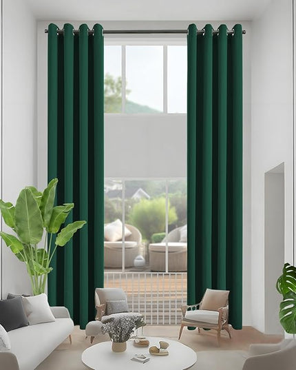Blackout Curtains for High Ceiling, Extra Long Thermal Insulated Solid Grommet Window Curtains Drapes for 2 Story High Living Room Loft, Set of 2 Curtain Panels 52 W x 166 L Inches Hunter Green