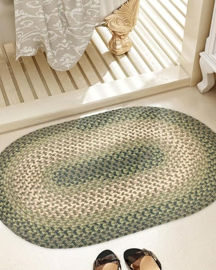 Tranquility TQ22 Green 3' x 5' Oval - Braided Area Rug, Home Decor, Floor Mat or Bedroom Rug - Easy Care, Ideal for High Traffic Areas in Hallway and Living Room - Made in USA