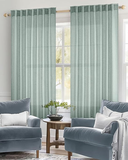 MIULEE Aqua Blue Linen Curtains 54 Inch Length 2 Panels for Bedroom Living Room, Soft Thick Linen Textured Natural Short Window Drapes Semi Sheer Light Filtering Back Tab Rod Pocket Burlap Look Decor