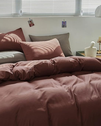 CLOTHKNOW Brick Red Queen Comforter Set 3Pcs Brownish Bedding Comforter Sets Dark Rust Comforter Rust Red Queen with 2 x Pillowcases