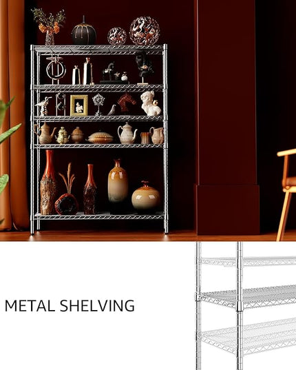 IZEUK 4250 LBS Garage Shelving Wide Storage Shelves 5 Tier Metal Shelves Heavy Duty Adjustable Utility Shelf Rack Chrome 17.7" D x 59.1" W x 70.4" H