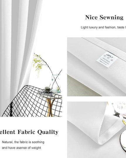 Blackout Curtains for Bedroom Thermal Insulated Light Blocking Room Darkening Curtains Solid Grommet Window Drapes for Living Room, Set of 2 Curtain Panels 52 W x 63 L inch Long Ash White