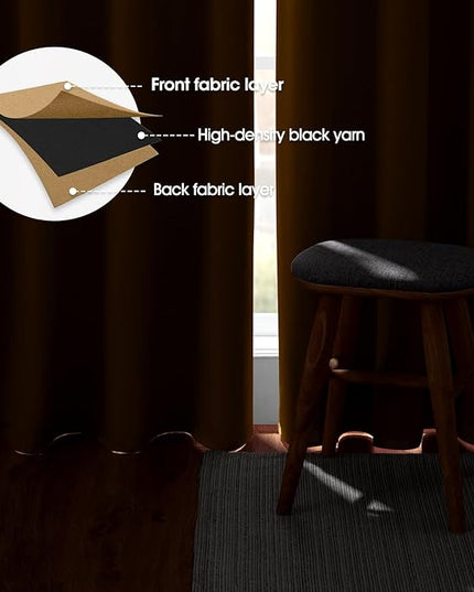 HOMEIDEAS Gold Blackout Curtains for Bedroom 52 X 63 Inch Length 2 Panels Set Room Darkening Bedroom Curtains, Soundproof Thermal Grommet Window Curtains for Living Room