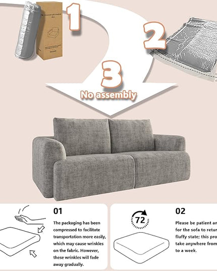 EASE MOOSE Boneless Couch for Living Room, Sectional Cloud Sofa, Modular Cloud Couch Loveseat, 2-Seater Deep Seat Sofas with Pillow for Bedroom, Apartment, No Assembly Required, Chenille (Light Grey)