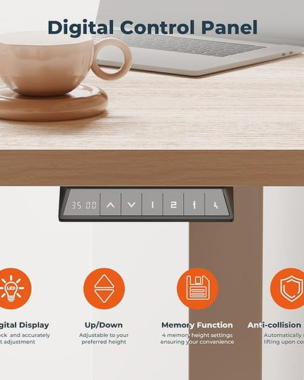 Standing Desk,Large 63x31 Inches Height Adjustable Stand Up Desks with Cable Management, Home Office Computer Desk with Cup Holder & Memory Preset, White Wood Grain