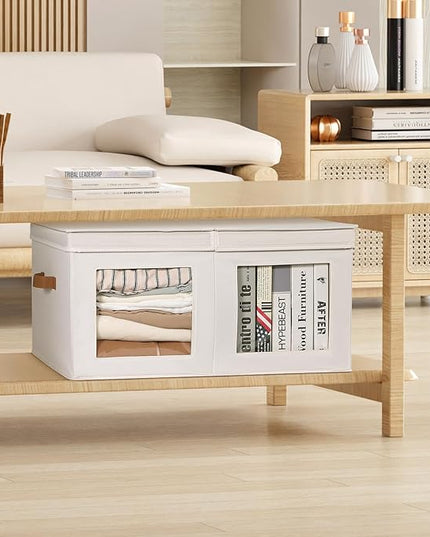 Univivi Large Storage Boxes with Lids, Collapsible Foldable Storage Bins for Clothes, [1-Pack] Fabric Storage Cubes with Handles, Closet Organizers for Home, Bedroom (Beige, 24” x 17” x 12")