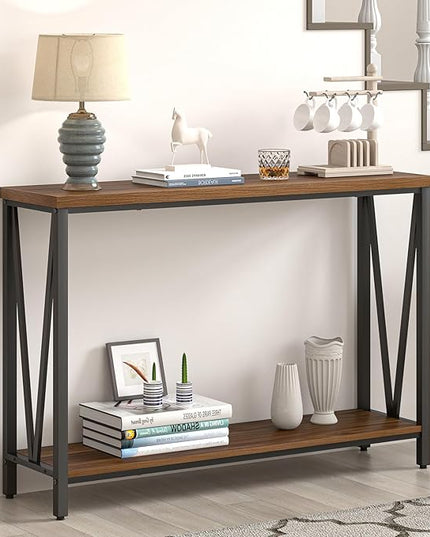 FOLUBAN Entryway Table, Narrow Console Table, Modern Sofa Table for Living Room, Hallway, Behind Couch (Rustic Walnut)