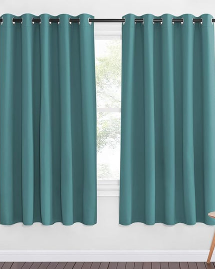 NICETOWN 66 Inch Long Blackout Curtains for Bedroom Living Room, Thermal Insulated Room Darkening Curtains, Light Blocking Blackout Drapes for Bedroom, 66" W x 66" L, 1 Panel, Sea Teal