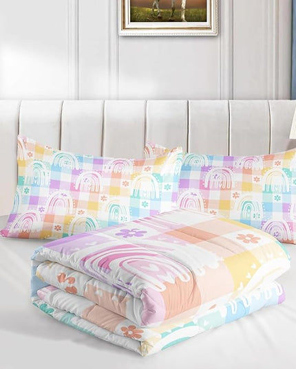 Colorful Boho Rainbow Comforter Set,Colorful Checker 3 Piece Bedding Set Full for Boy Girl,70s 80s 90s Bedding Quilt Set 70s Decor,Soft Microfiber Lightweight 1 Comforter 2 Pillowcases All Season