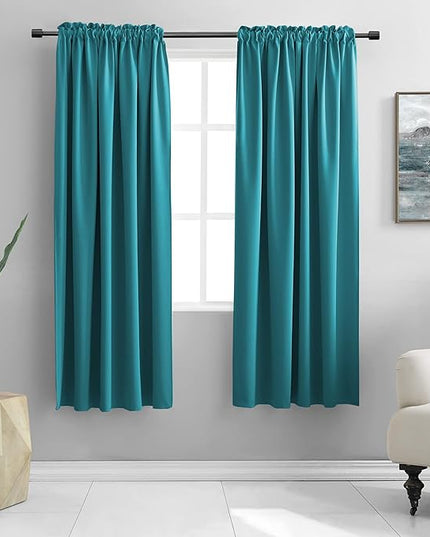 DONREN Teal Room Darkening Curtain Panels for Bedroom - Thermal Insulated Room Darkening Rod Pocket Drapes for Living Room (W 52 x L 63 Inch,2 Panels)