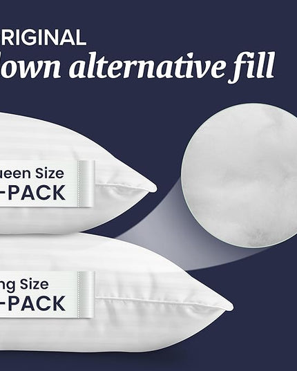 Beckham Hotel Collection Bed Pillows King Size Set of 2 - Down Alternative Pillow for Back, Stomach or Side Sleepers