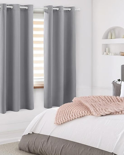 HOMEIDEAS Light Grey Kitchen Blackout Short Curtain Panels for Bedroom, Thermal Insulated Grommet Top Blackout Drapes (2 Panels, W38 x L54)