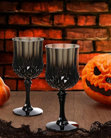 XUWAIDSGN 7oz Plastic Vintage Wine Glasses Drinking Glasses Unbreakable Wedding Glassware Crystal Water Goblets Reusable Drinkware Vintage Champagne Flutes (48, Black)