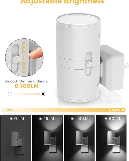 L LOHAS LED Bright Night Light, Night Lights Plug into Wall, Daylight White, Dimmable Nightlight Plug in White Shade, Light Sensor, Decorative LED Nightlights for Hallway Bathroom Kitchen, 2 Pack