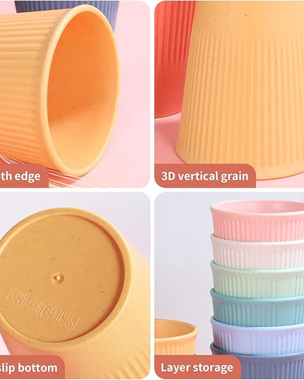 Wheat Straw Cups, Unbreakable Drinking Cup Dishwasher Safe Water Glasses with 8 Colors for Drinking Water, Juice,Milk, Soda, Coffee,Easy to Clean & Reusable (8 Pcs)