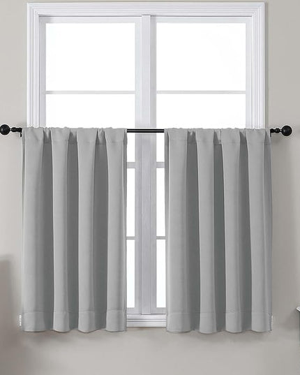 Gwine Short Blackout Curtains 36 Inches Long, Small Curtains Over Sink, Thermal Insulated Room Darkening Drapes for Bathroom Basement Patio Cabinet, 2 PCS, Each 40" Wx36 L, Silver Grey