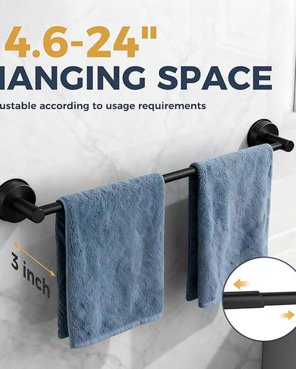 14.6inch~24inch Towel Racks for Bathroom,Adjustable Suction Cup Towel Bar for Bathroom Wall,Stainless Steel Bath Towel Holder for Shower,2 Pack(Matte Black)