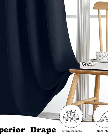 Simplebrand Navy Blue Extra Long 10ft Curtains for Patio 120 Inches Long 2 Panels Set, Room Darkening Light Blocking Solid Thermal Insulated Energy Saving Grommet Noise Reducing Curtains, 50 Wx120 L