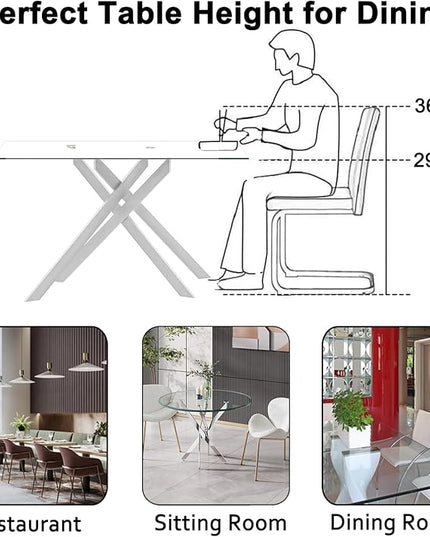 5 Piece Dining Table Set for 4, 51in Glass Dining Table Set with 4 Upholstered Dining Chairs, Gray Tufted Chair & Dining Room Table Set w/Silver Metal Legs, Glass Kitchen Table and Chair Set for 4