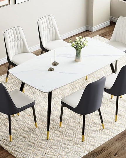 7 Piece Modern Dining Set, 62'' Sintered Stone Dinner Table for 6, 6 Chairs, Easy to Assemble