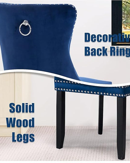 SoarFlash Velvet Dining Chair Set of 8, Upholstered Tufted Dining Room Chair with Nailhead Trim and Solid Wood Leg for Kitchen (Blue)