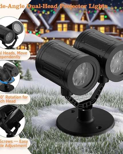 Christmas Projector Lights Outdoor, Dual Head Snowflake Lights Night, Christmas Dynamic Snow Lamp Projection, Xmas Holiday Indoor Party Decor, Waterproof Snow Flake Light Home Decorations
