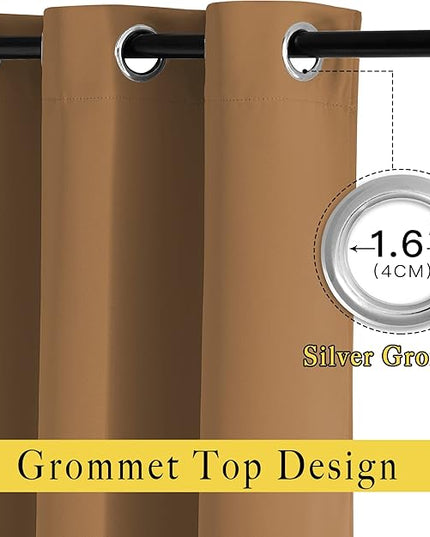NICETOWN Living Room Curtains 95 inch Long - Sound Reducing Grommet Thermal Insulated Blackout Solid Drapes for Villa/Hall, Gold Brown, 2 Panels, W52 x L95