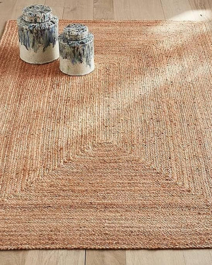 FRELISH DECOR Handwoven Jute Area Rug - 4x6 Feet Natural Yarn - Rustic Vintage Beige Braided Reversible Rectangular Rugs for Bedroom - Kitchen - Living Room - Farmhouse (4' x 6')