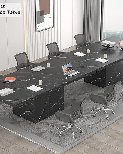 HSH 78” Black Dining Table for 6 to 8, Rectangle Large Faux Marble Dinner Table, Modern Dining Room Table for Living Room Office, Industrial Wood Kitchen Table only with Sturdy Base, Black, 78.74 Inch