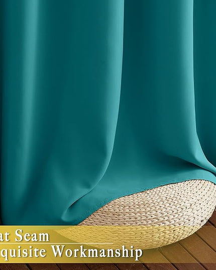 NICETOWN Blackout Peacock Teal Curtain for Sliding Door, Grommet Room Divider Curtain Wide Window Treatment Voice Reducing Thermal Drape for Bedroom/Living Room (1 Panel, W80 x L95)