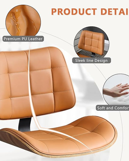 Home Office Desk Chair with Wheels, Adjustable Height Armless Office Chair, PU Leather Mid Back 360° Small Computer Chair, Modern Walnut Chair No Arms for Office, Reading Meeting Room(Brown)