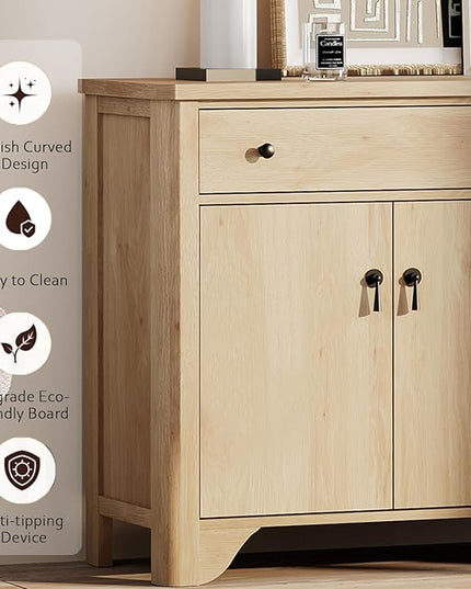 WAMPAT Buffet Cabinet with 4 Doors and 2 Drawers, 59" W Farmhouse Sideboard Cabinet with Storage, Wood Kitchen Storage Cabinets Coffee Bar Table for Dining Room & Living Room, Oak