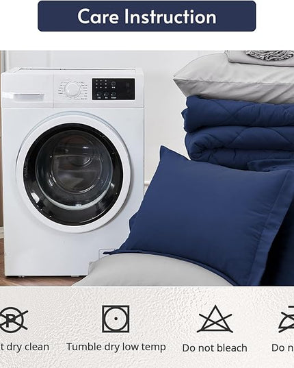 MUXHOMO 5 Pieces Twin XL Comforter Set, Reversible Bed in a Bag Twin XL Size, All Season Bedding Set with Comforter, Flat Sheet, Fitted Sheet, Pillowcases & Shams, Navy & Light Grey