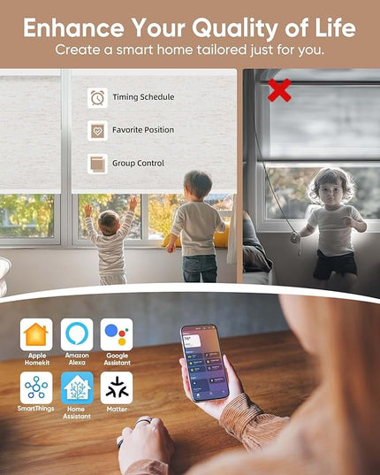 Kincmo Motorized Blinds with Remote,100% Blackout Motorized Roller Shades Work with Apple Homekit,Alexa,Google, Custom Electric Blinds with App,Voice Control (Linen White)