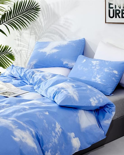 CLOTHKNOW Blue White Sky Full Size Comforter Sets 3Pcs Blue Bedding Comforter Sets Blue Comforter Light Blue Comforter with 2 Pillowcases