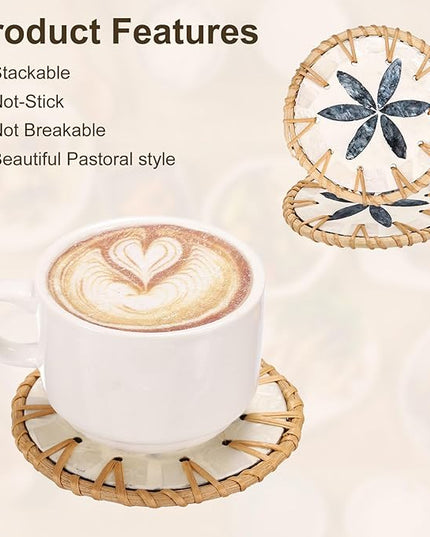 uxcell 2Pcs Handmade Woven Rattan Coasters, Heat-Resistant Drink Coasters for Coffee Table Dining Room Kitchen Coffee Wine Decor, Deep Blue Petal