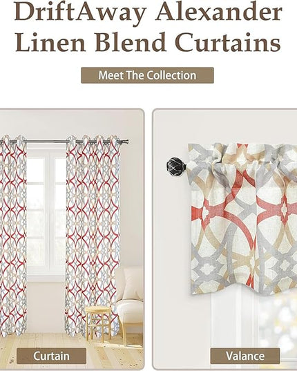 DriftAway Alexander 100% Blackout Curtains for Living Room Linen Blend Pattern Match Thermal Insulated Room Darkening Geo Moroccan Mid Century Grommet Bedroom Drapes 2 Panels 52 x 108 Inch Linen Red