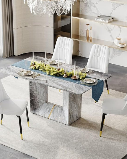 Dinner Table Set for 4, 5 Piece Dining Table Set with Chairs, 63" Faux Marble Modern Table with 4 PU Leather Upholstered Chairs, for Kitchen & Dining Room