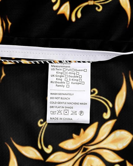Golden Scrolls Print Duvet Cover and Pillow Shams Green Gems Deco for Girls and Boys Bedding Set King Size Black Color Bed Sets