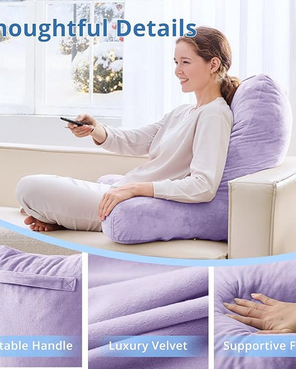Sasttie 25-inch Reading Pillows for Sitting in Bed Adult, Jumbo Velvet Back Pillow Bed Sitting Up, XL High Back-Rest Support Cushion for Sit Up on Couch & Floor, Oeko-Tex Certified, Lavender
