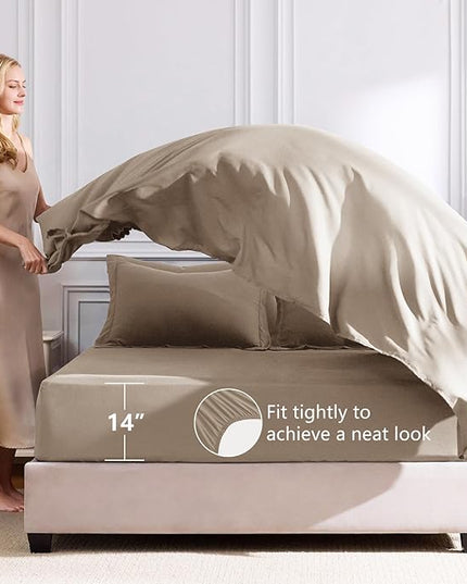 CozyLux Queen Comforter Set Khaki - Bed in a Bag Queen Size 7 Pieces, Luxury Soft Bed Set for All Seasons, Bedding Set with Down Alternative Comforter, Sheets, Pillowcases & Shams