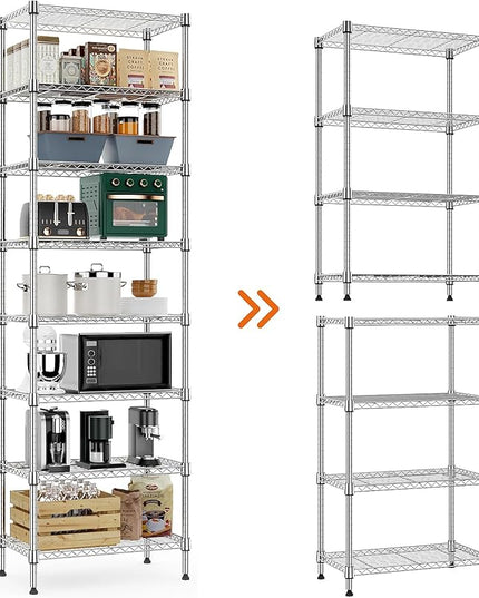 8 Tier 2000 lbs Storage Rack Metal Wire Shelving Unit, Storage Standing Shelf Organizer for Laundry Bathroom Kitchen Pantry Closet Garage Utility Room, Chrome 13.8" D x 23.6" W x 79.5" H