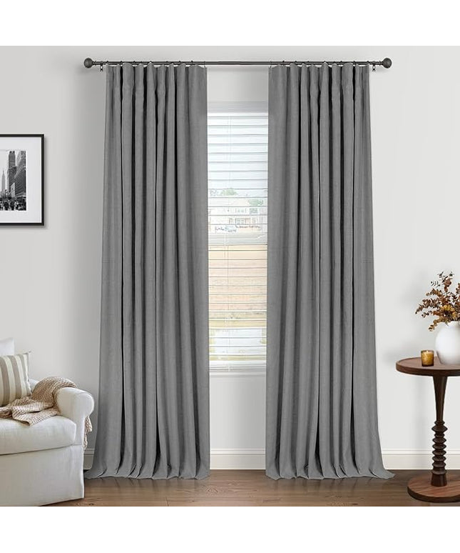 INOVADAY 100% Blackout Curtains for Bedroom, Black Out Curtains 90 Inch Long, Clip Rings Linen Blackout Drapes, Thermal Insulated Room Darkening for Living Room, 2 Panels - Stoic Gray,W50xL90
