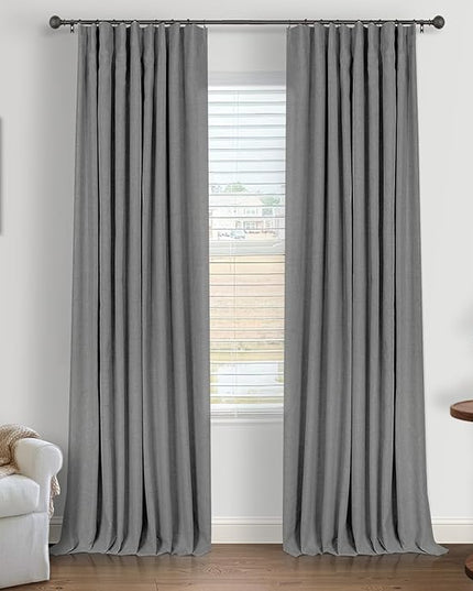 INOVADAY 100% Blackout Curtains for Bedroom, Black Out Curtains 108 Inch Long, Clip Rings Linen Blackout Drapes, Thermal Insulated Room Darkening for Living Room, 2 Panels - Stoic Gray,W50xL108