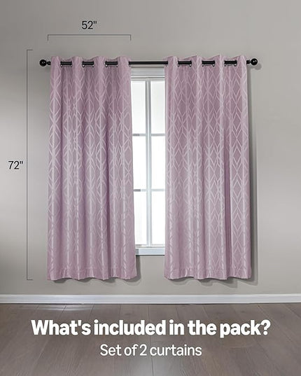 Amazon Basics Jacquard 2-Piece 100% Blackout Curtains, Living Room and Bedroom Drapes, Thermal Insulated Window Treatment, 52"x72", Pink