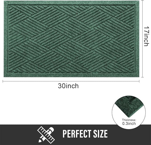Sturdy Front Door Mat, Absorbent Muddy Dirt Resist Welcome Door Mats Outdoor Indoor, Stain and Fade Resistant, Non-Slip Rubber Backing Low Profile Doormat for Entryway, 30×17, Green